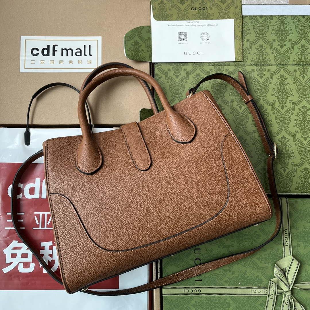 Gucci 727810 Jackie 1961 small natural grain tote in brown leather