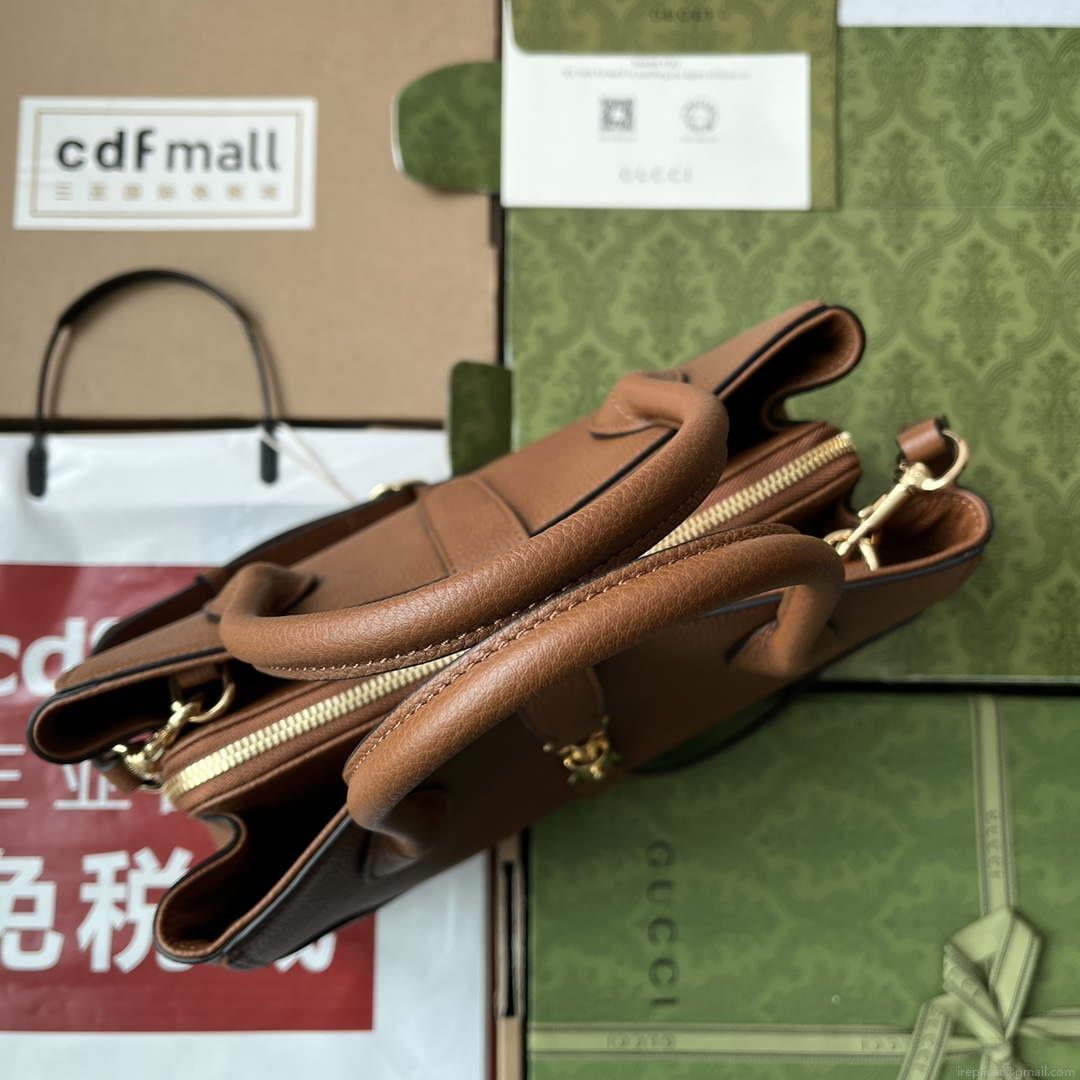 Gucci 727810 Jackie 1961 small natural grain tote in brown leather