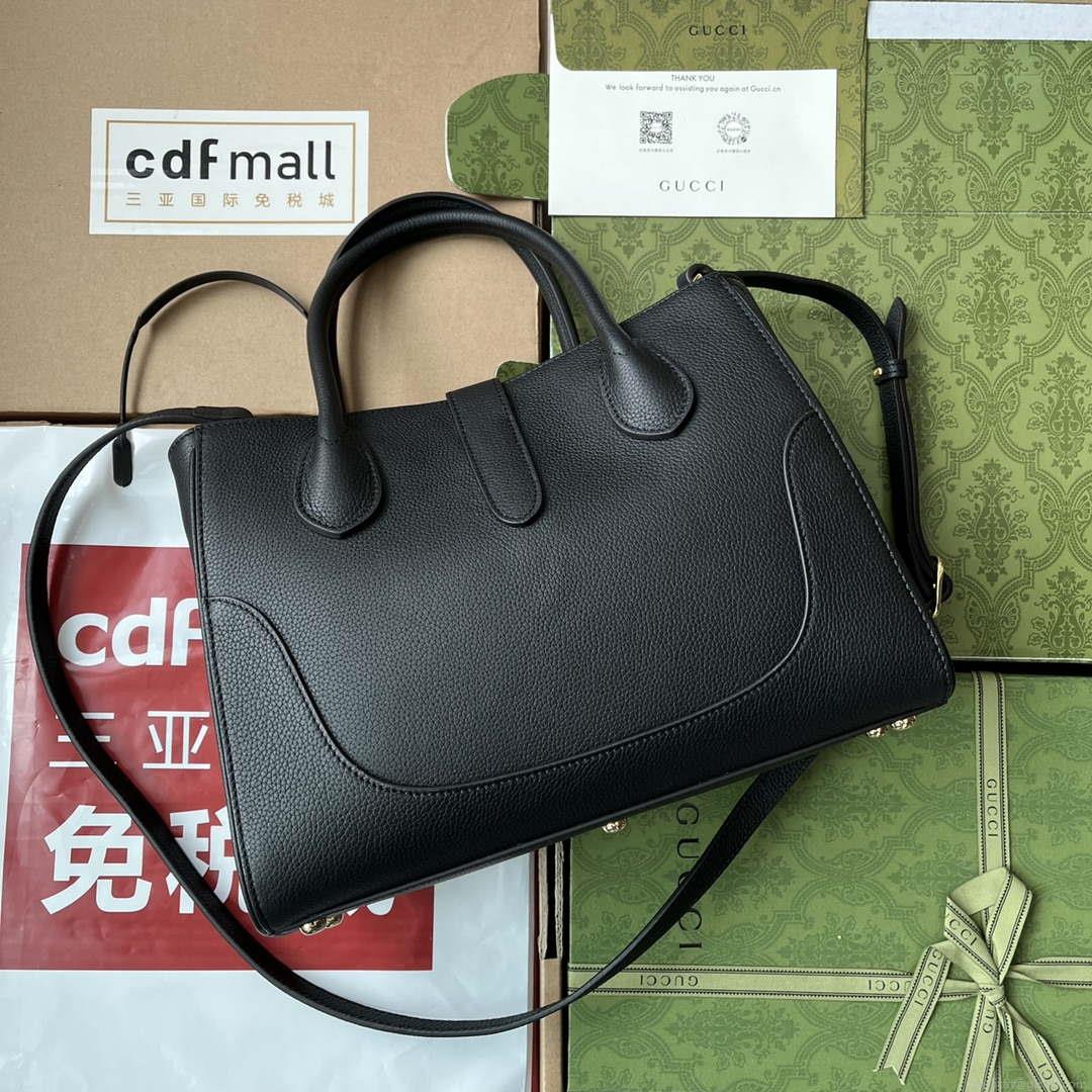Gucci 727810 Jackie 1961 small natural grain tote in black leather