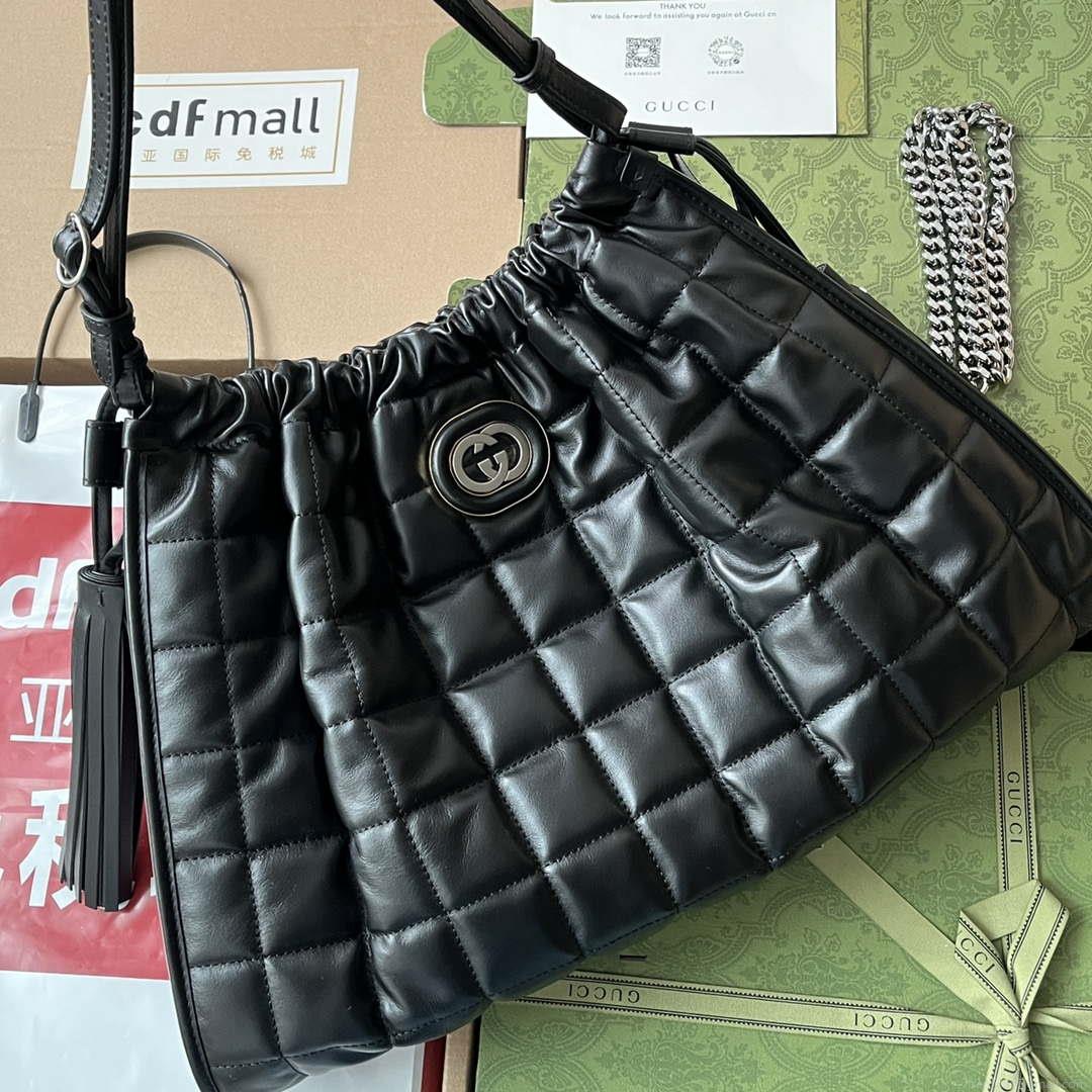 Gucci 746210 Gucci Deco medium tote bag in black leather