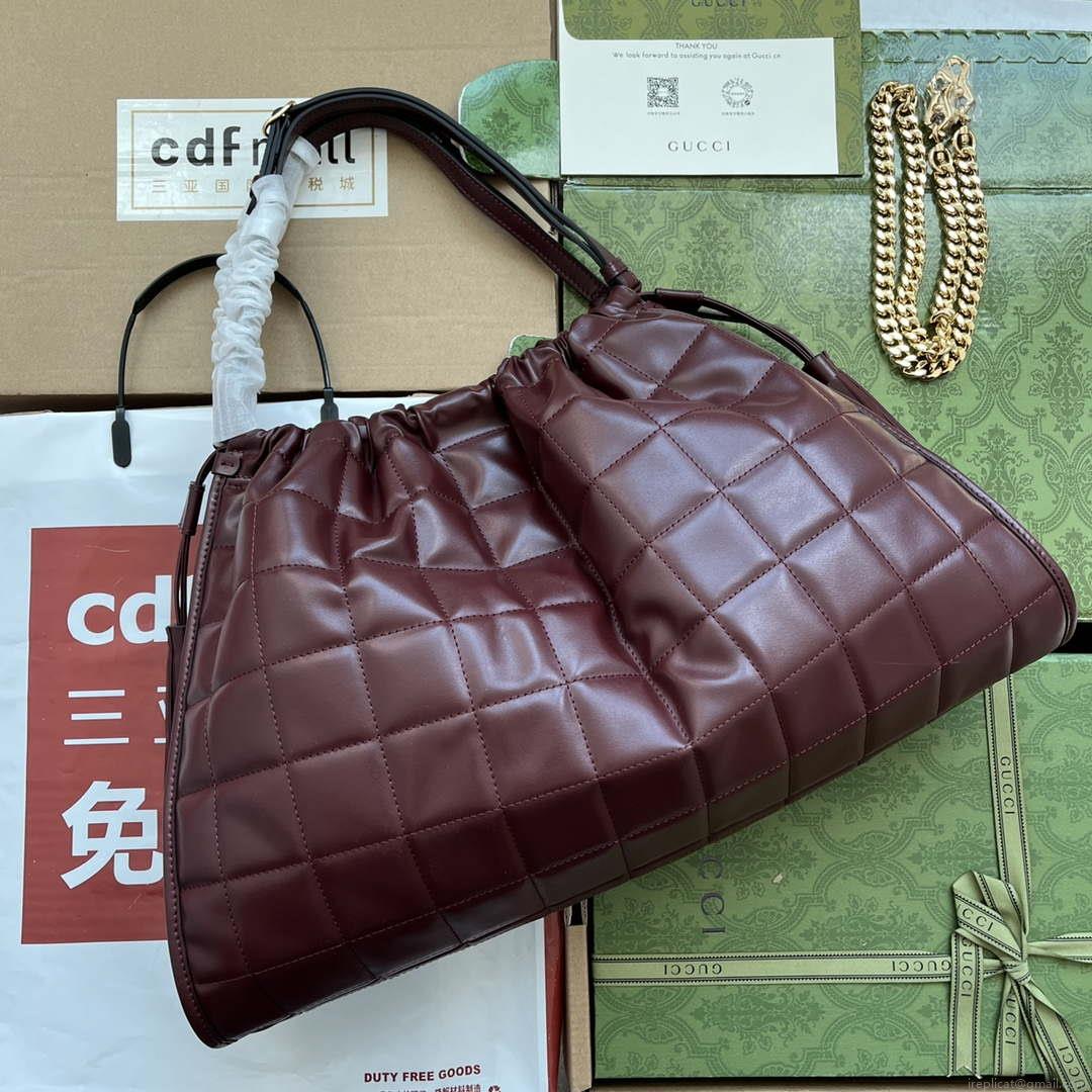 Gucci 746210 Gucci Deco medium tote bag in Wine red leather