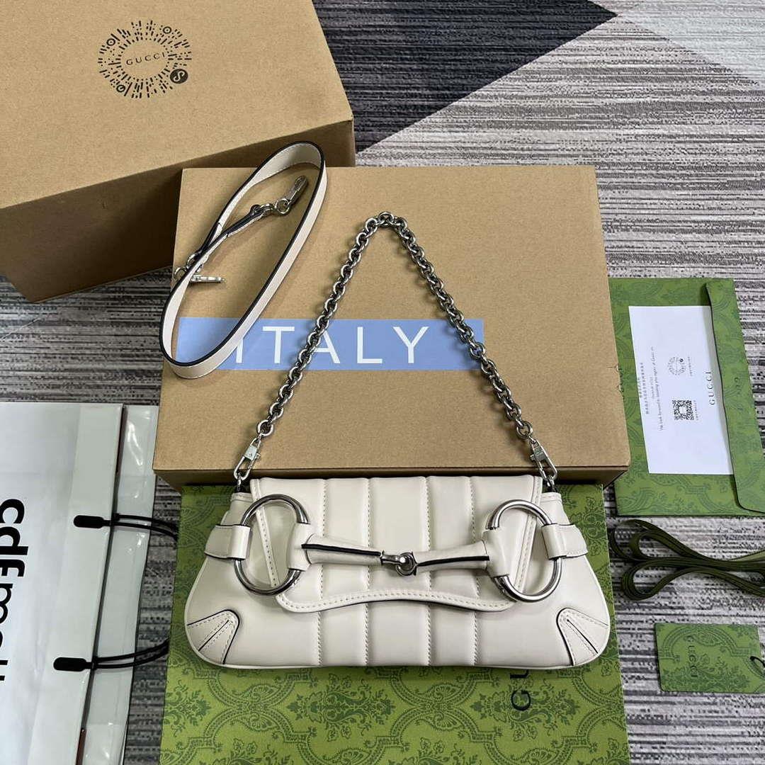 Gucci 764339 Gucci Horsebit Chain Small Shoulder Bag White