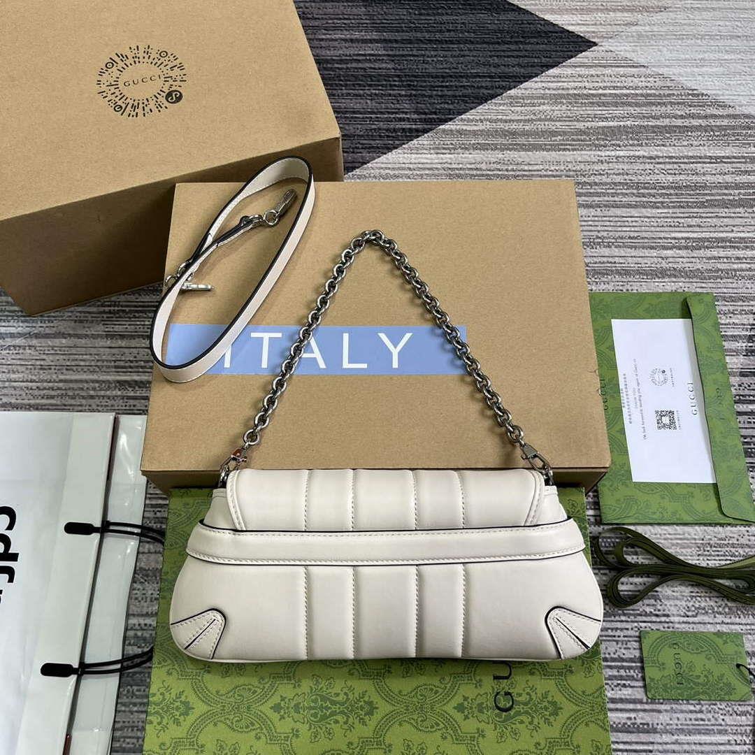 Gucci 764339 Gucci Horsebit Chain Small Shoulder Bag White