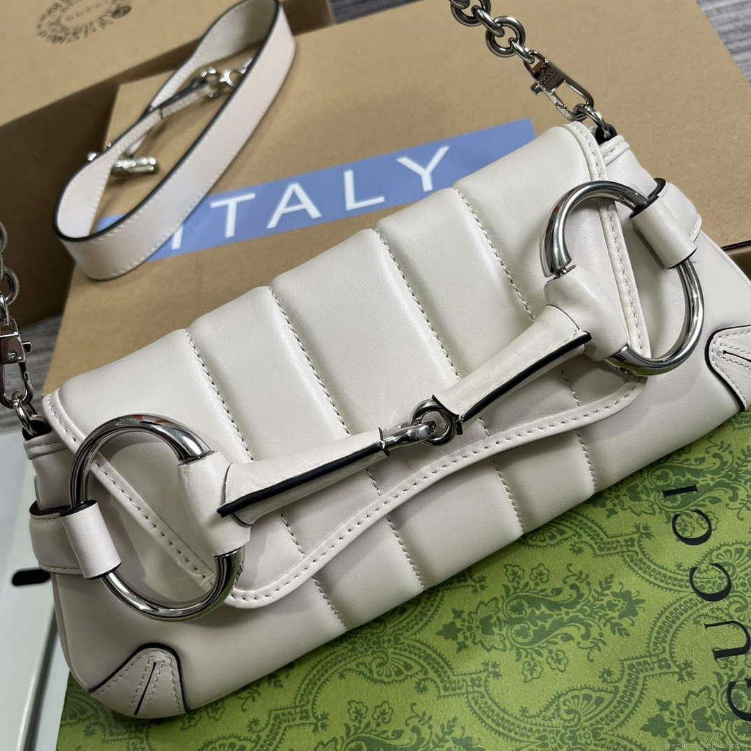 Gucci 764339 Gucci Horsebit Chain Small Shoulder Bag White