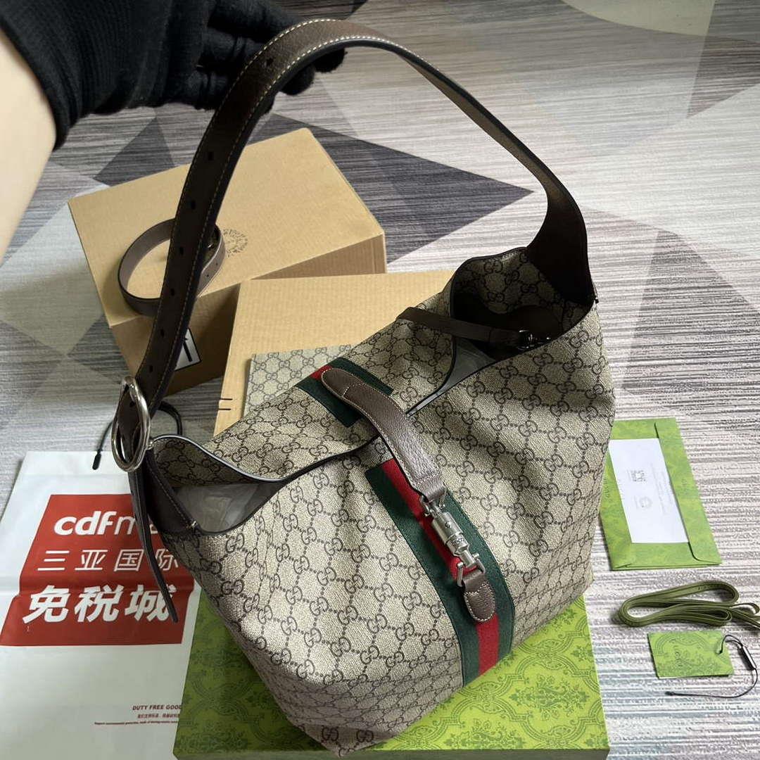 Gucci 763103 Jackie 1961 Small Shoulder Bag Beige and ebony