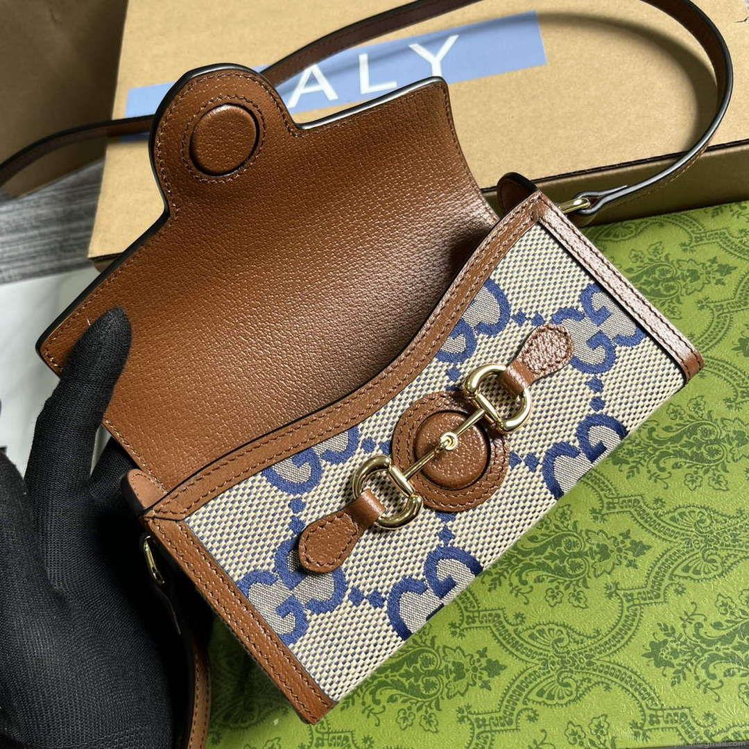 Gucci 699296 Gucci Horsebit 1955 Jumbo GG Mini Bag Blue big G