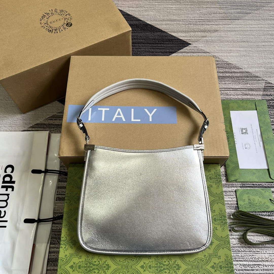 Gucci 764191 Gucci Horsebit Slim Small Shoulder Bag Metallic silver