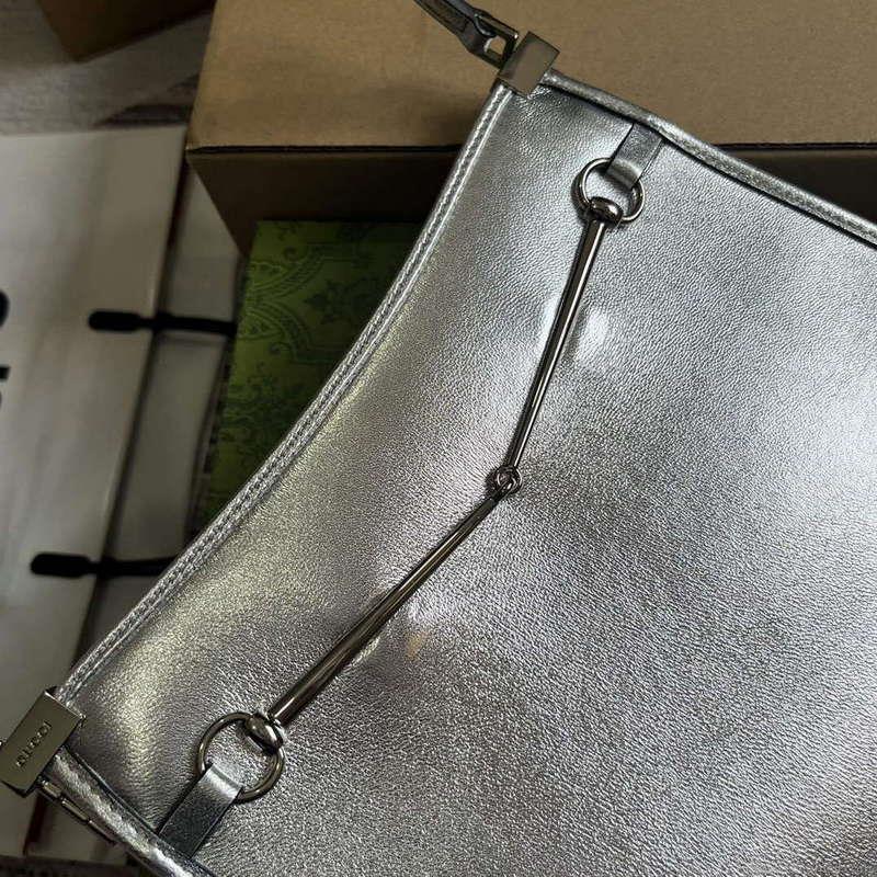 Gucci 764191 Gucci Horsebit Slim Small Shoulder Bag Metallic silver