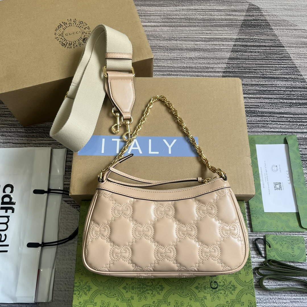 Gucci 735049 Crossbody bags GG matelassé handbag Rose beige leather