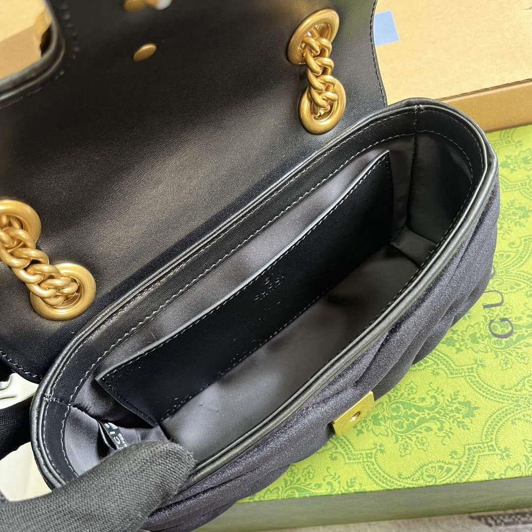 Gucci 446744 GG Marmont Mini Shoulder Bag Black Quilted Velvet