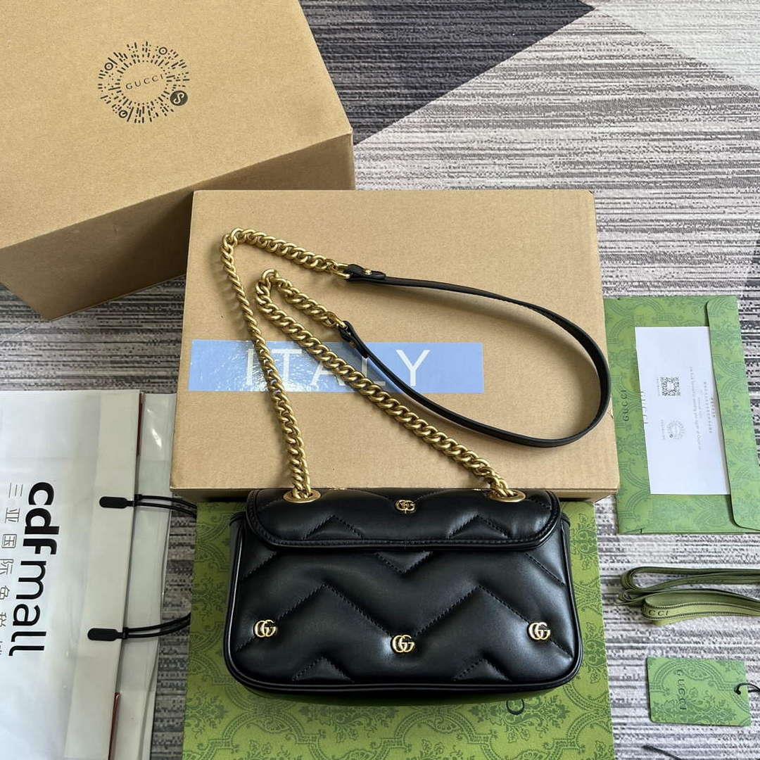 Gucci 446744 GG Marmont Mini Shoulder Bag Double G Studs Black