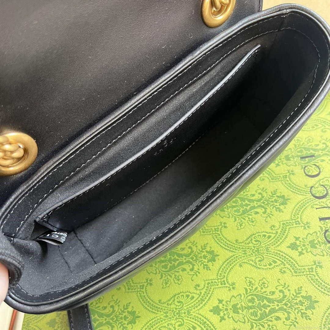 Gucci 446744 GG Marmont Mini Shoulder Bag Double G Studs Black