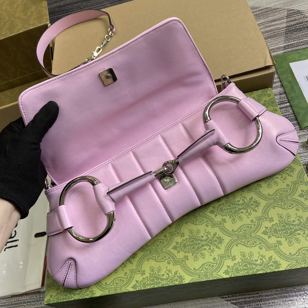 Gucci 764255 Gucci Horsebit Chain Medium Shoulder Bag Symphony powder