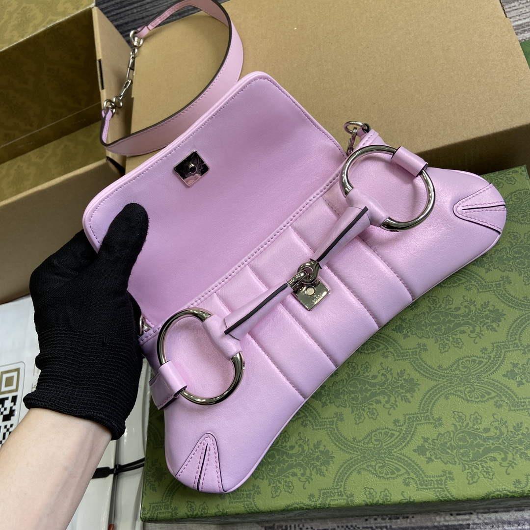 Gucci 764339 Gucci Horsebit Chain Small Shoulder Bag Symphony powder