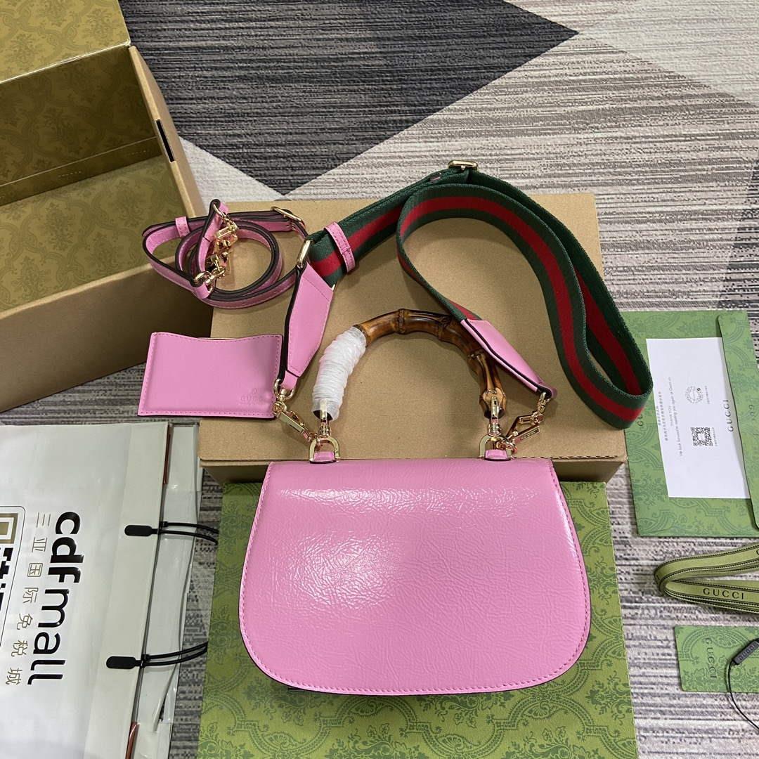 Gucci 675797 Gucci Bamboo 1947 Small Top Handle Bag Pink patent leather
