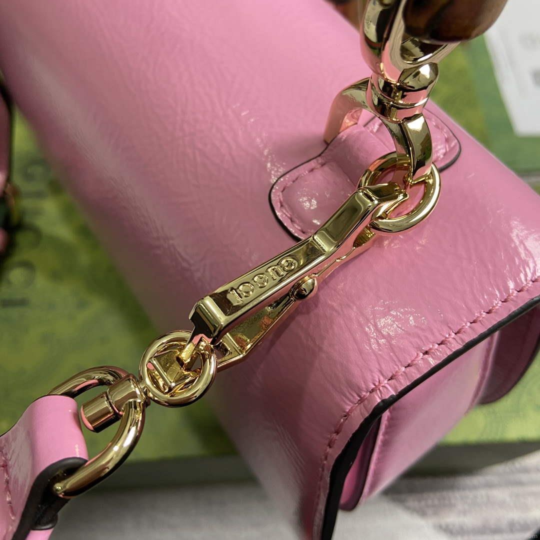 Gucci 675797 Gucci Bamboo 1947 Small Top Handle Bag Pink patent leather