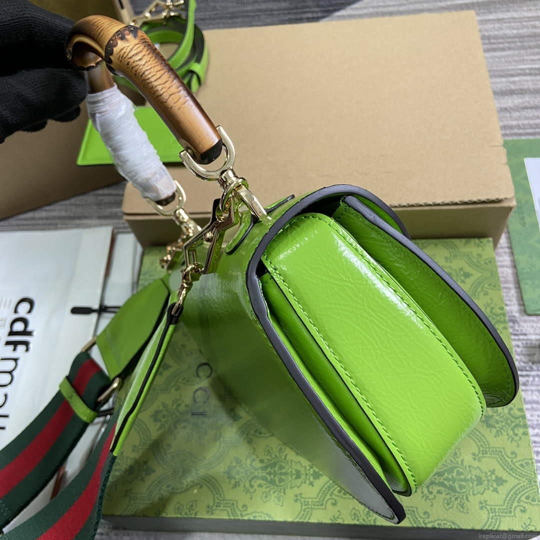 Gucci 675797 Gucci Bamboo 1947 Small Top Handle Bag Green patent leather