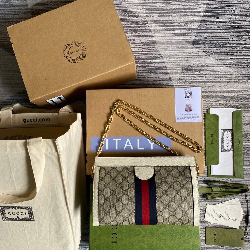 Gucci 503877 Ophidia GG Small Shoulder Bag Beige White