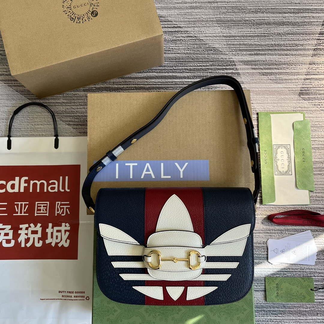 Gucci 602204 Adidas X Gucci Gucci Horsebit 1955 Small Bag Navy& White