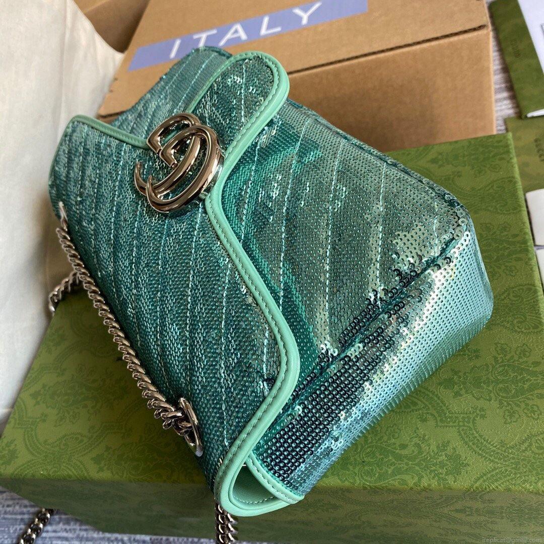 Gucci 443497 GG Marmont Matelassé shoulder Sequin Bag Green