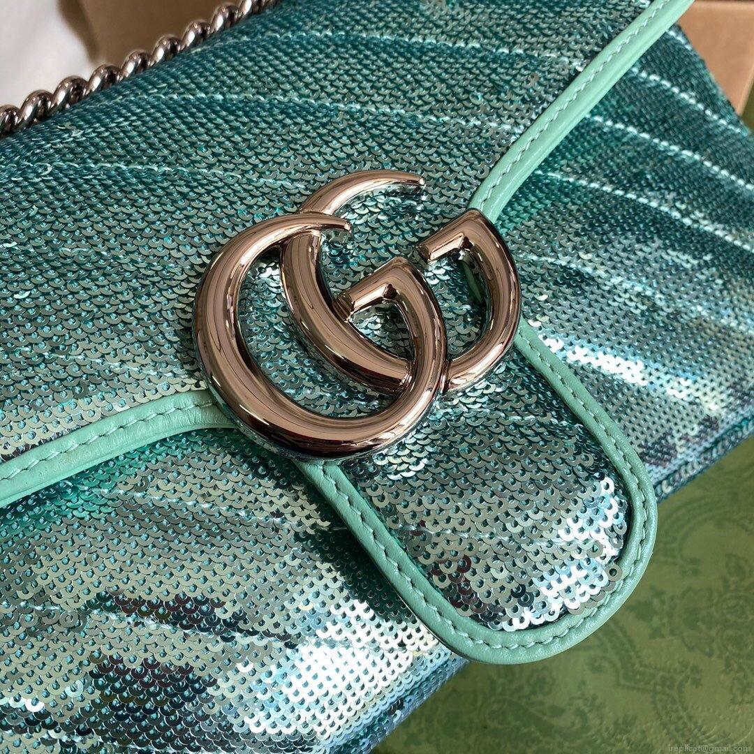 Gucci 443497 GG Marmont Matelassé shoulder Sequin Bag Green