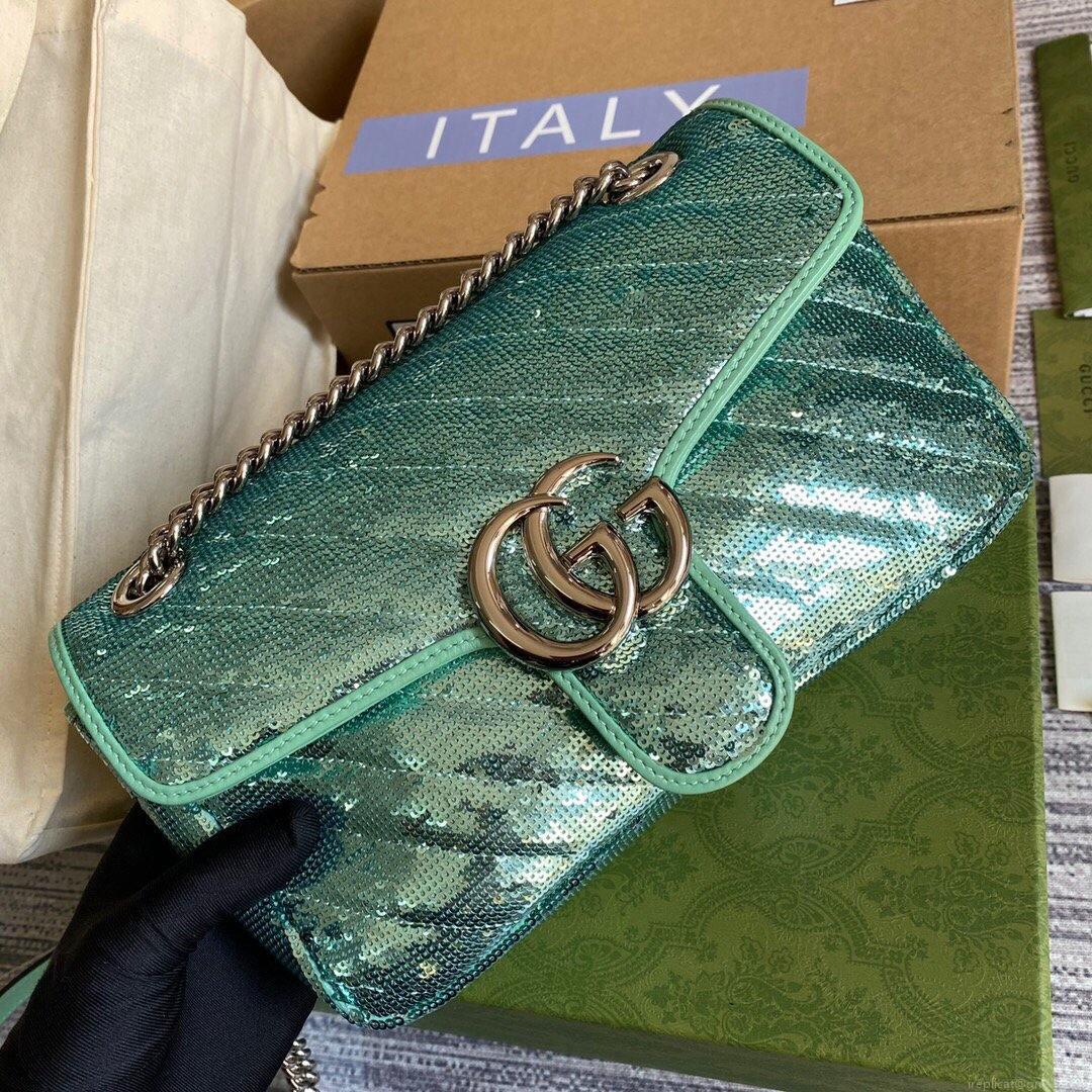 Gucci 443497 GG Marmont Matelassé shoulder Sequin Bag Green