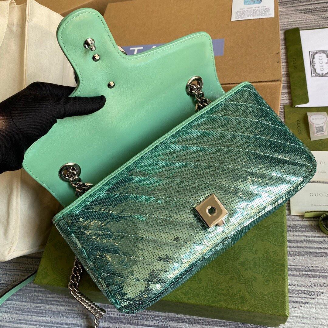 Gucci 443497 GG Marmont Matelassé shoulder Sequin Bag Green
