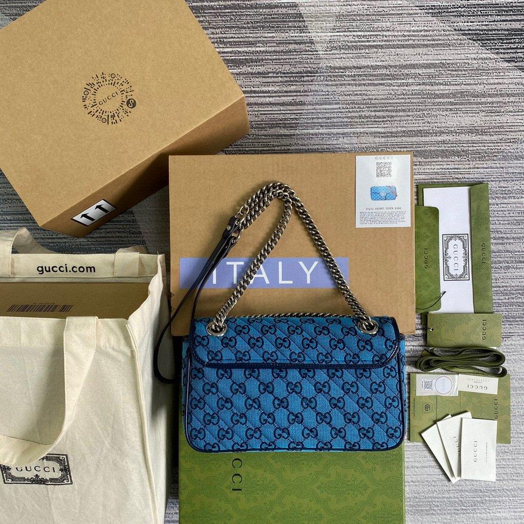 Gucci 443497 GG Marmont Multicolour Small Shoulder Bag Blue