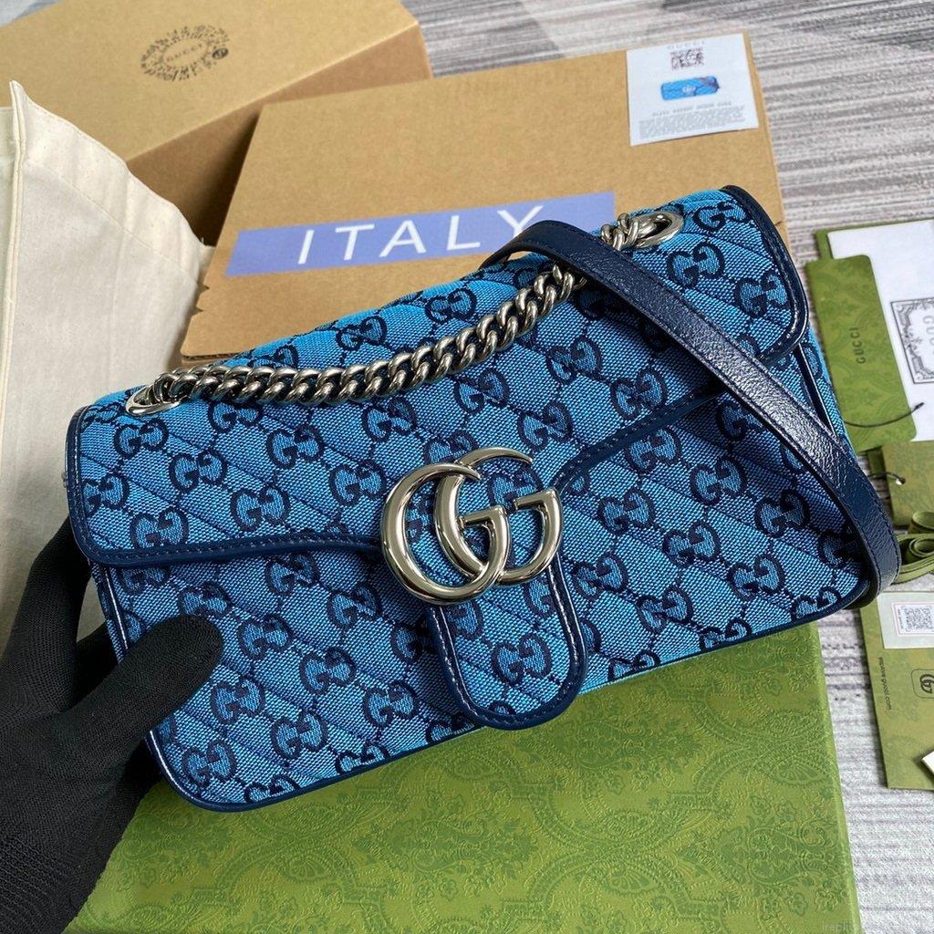 Gucci 443497 GG Marmont Multicolour Small Shoulder Bag Blue
