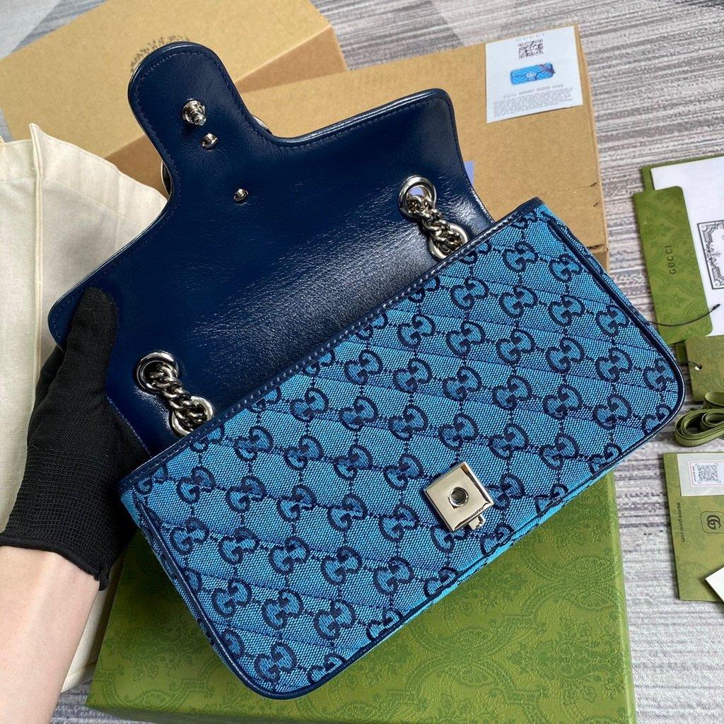 Gucci 443497 GG Marmont Multicolour Small Shoulder Bag Blue