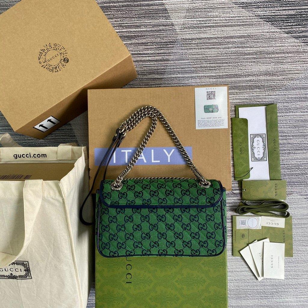 Gucci 443497 GG Marmont Multicolour Small Shoulder Bag Green