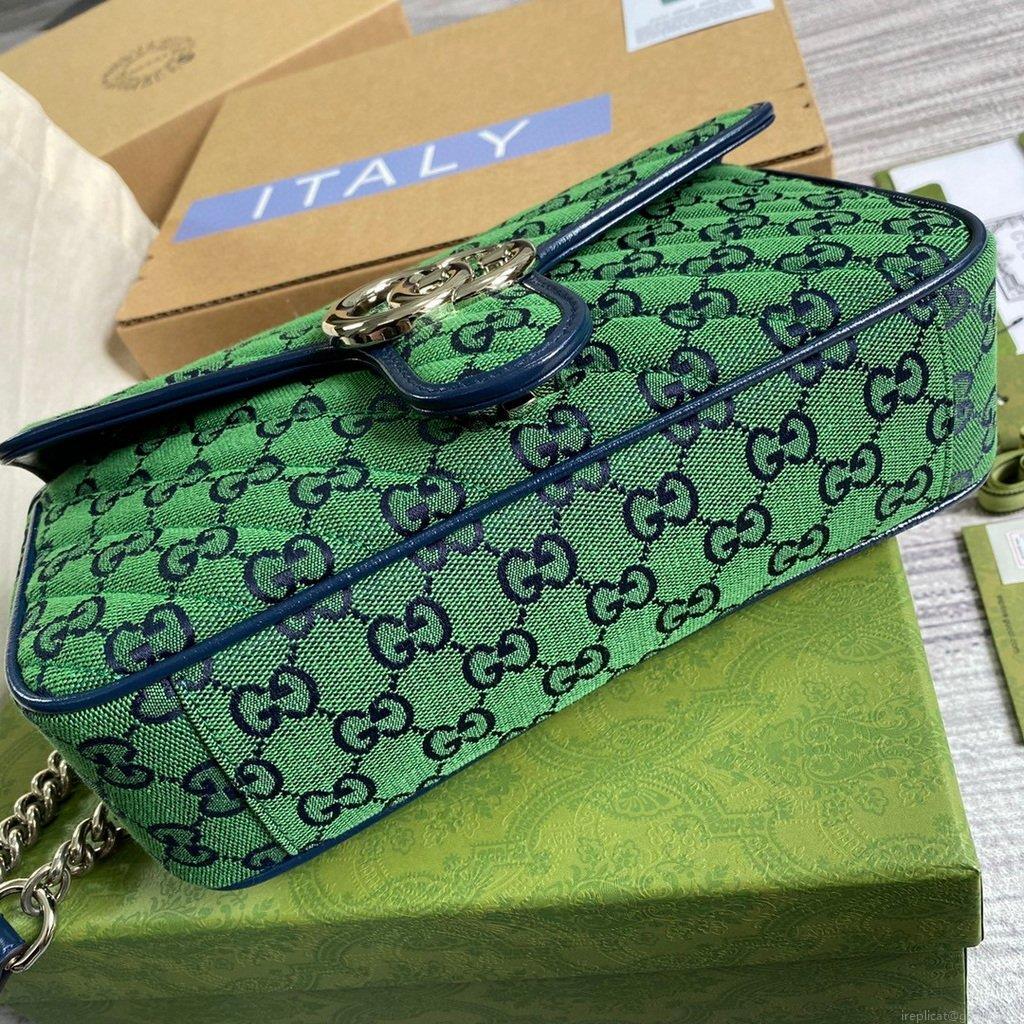 Gucci 443497 GG Marmont Multicolour Small Shoulder Bag Green