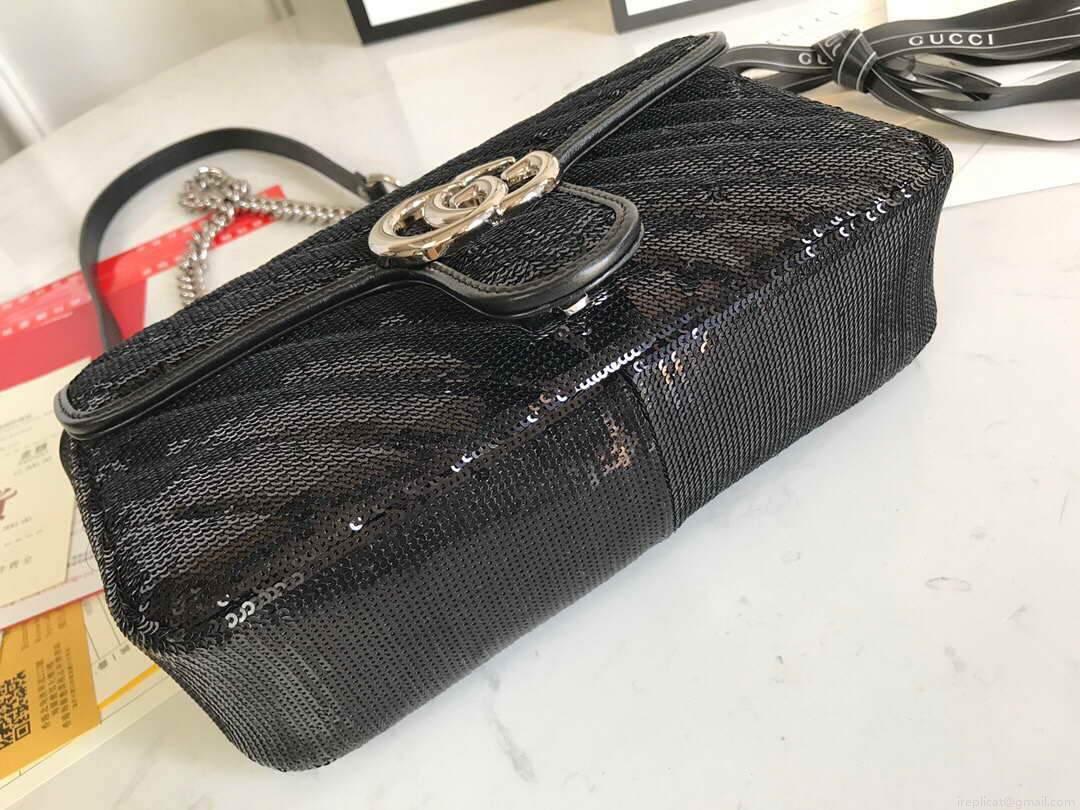 Gucci 443497 GG Marmont Small Shoulder Sequin Bag Black