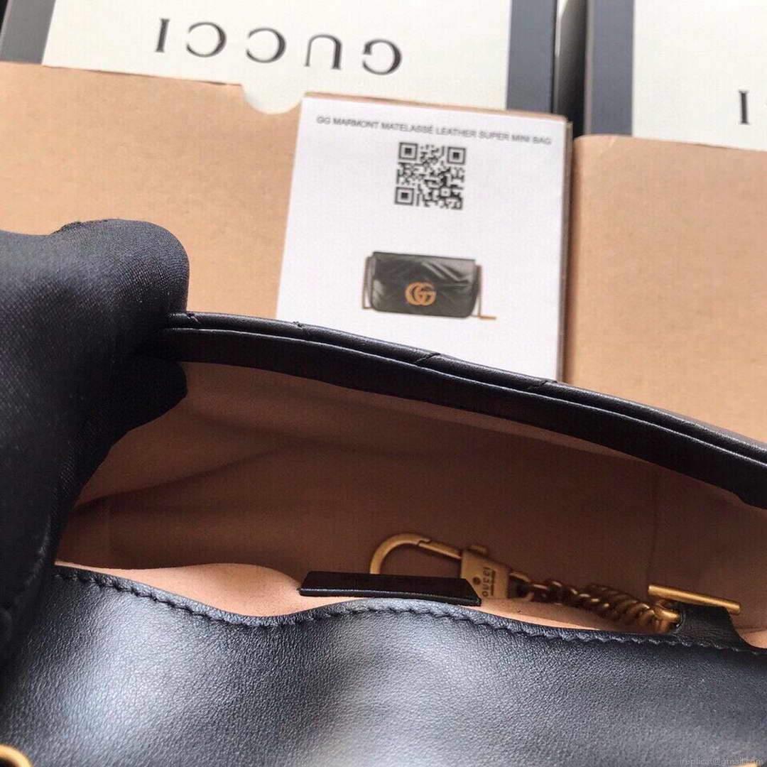 Gucci 476433 GG Marmont Matelassé Leather Super Mini Bag Black