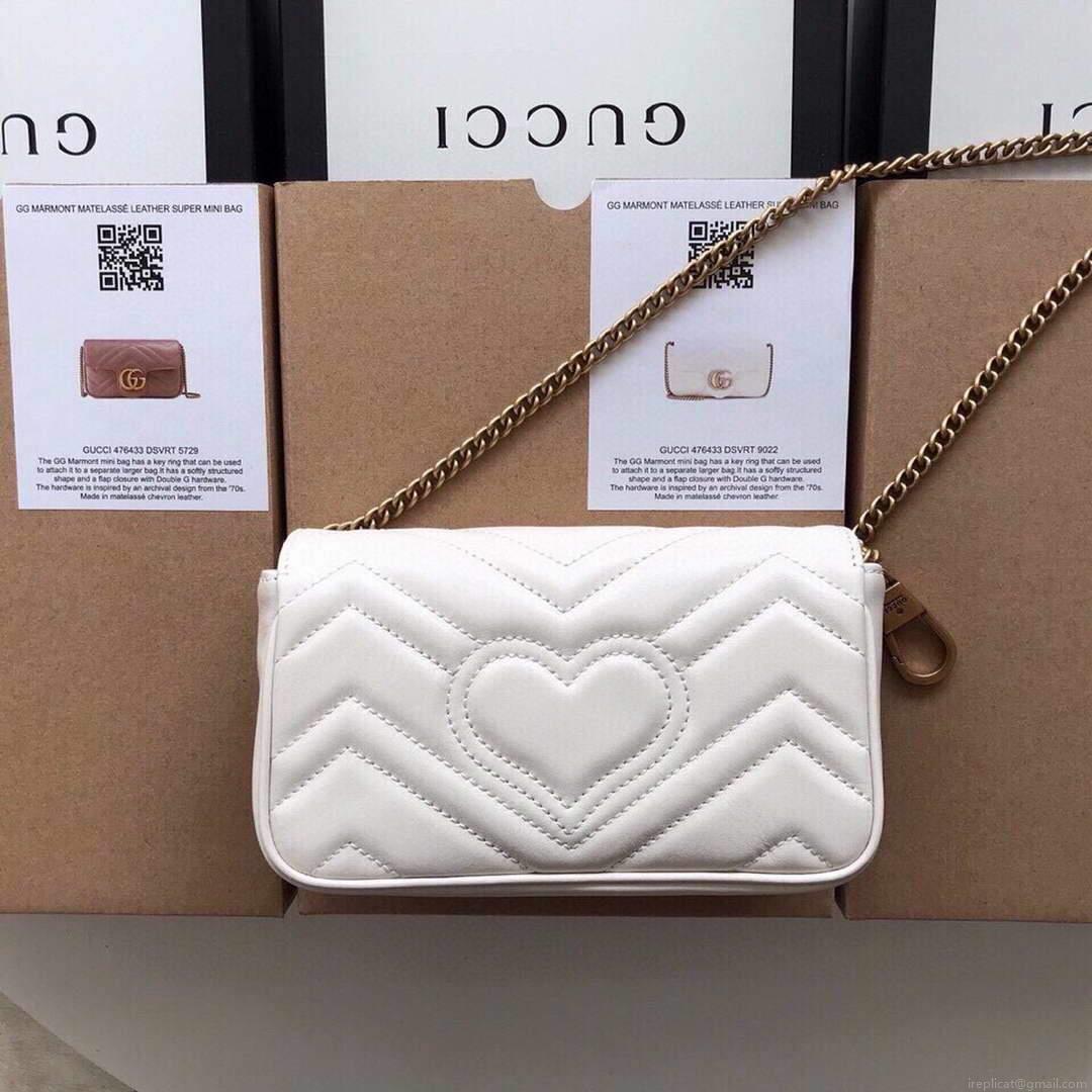 Gucci 476433 GG Marmont Matelassé Leather Super Mini Bag White