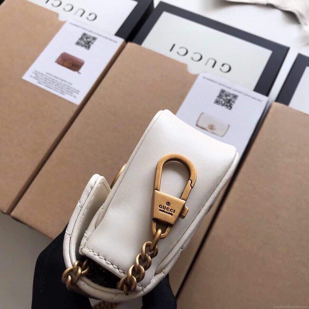 Gucci 476433 GG Marmont Matelassé Leather Super Mini Bag White