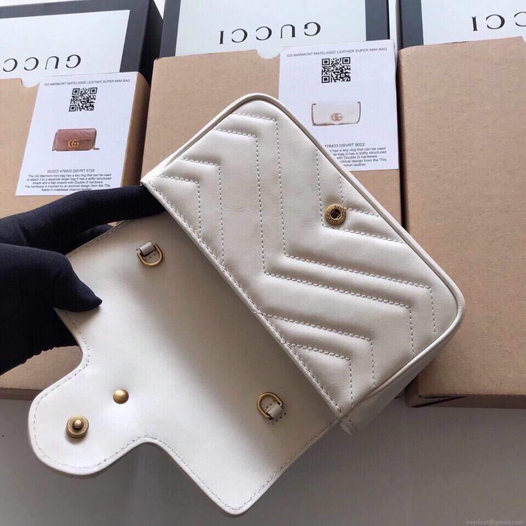 Gucci 476433 GG Marmont Matelassé Leather Super Mini Bag White