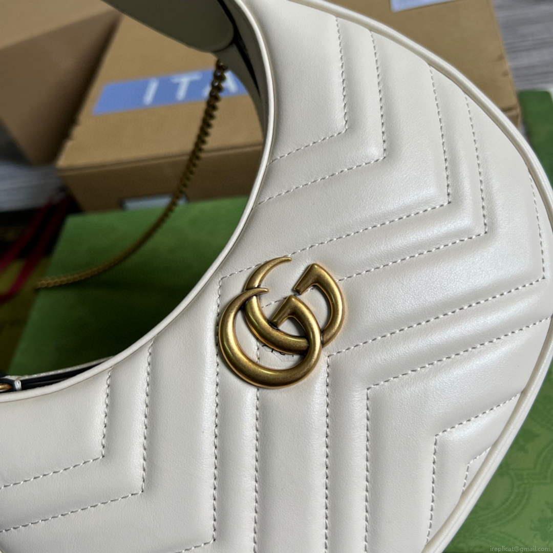Gucci 699514 GG Marmont half-moon-shaped mini bag White
