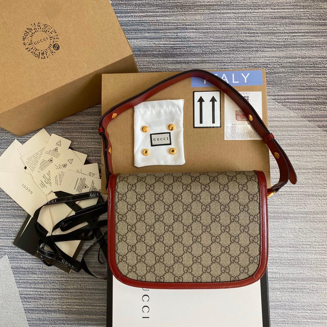 Gucci Horsebit 1955 shoulder bag 602204 Beige with red leather