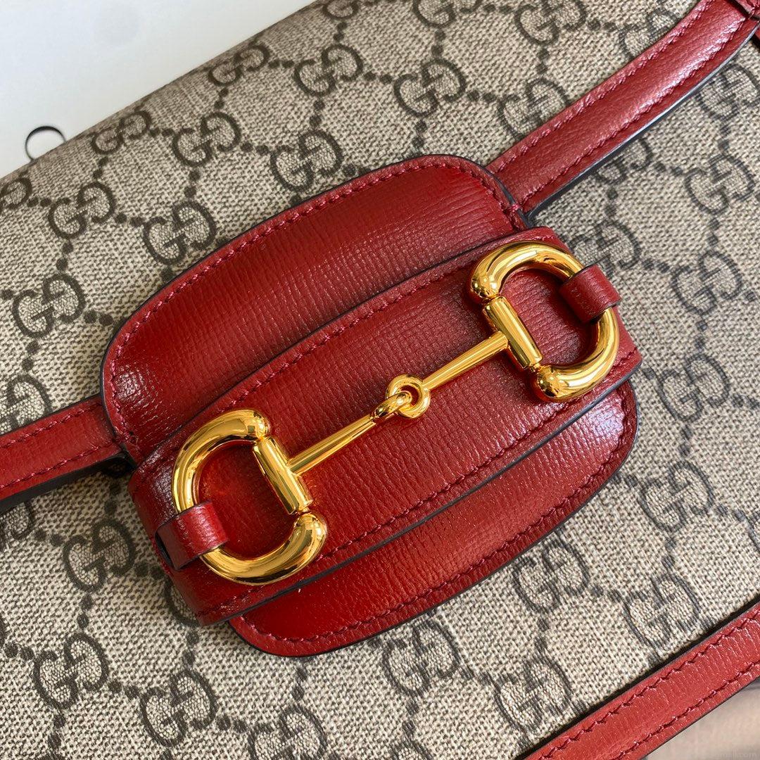 Gucci Horsebit 1955 shoulder bag 602204 Beige with red leather