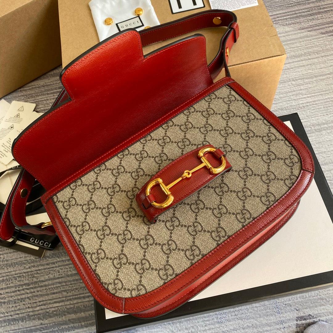Gucci Horsebit 1955 shoulder bag 602204 Beige with red leather