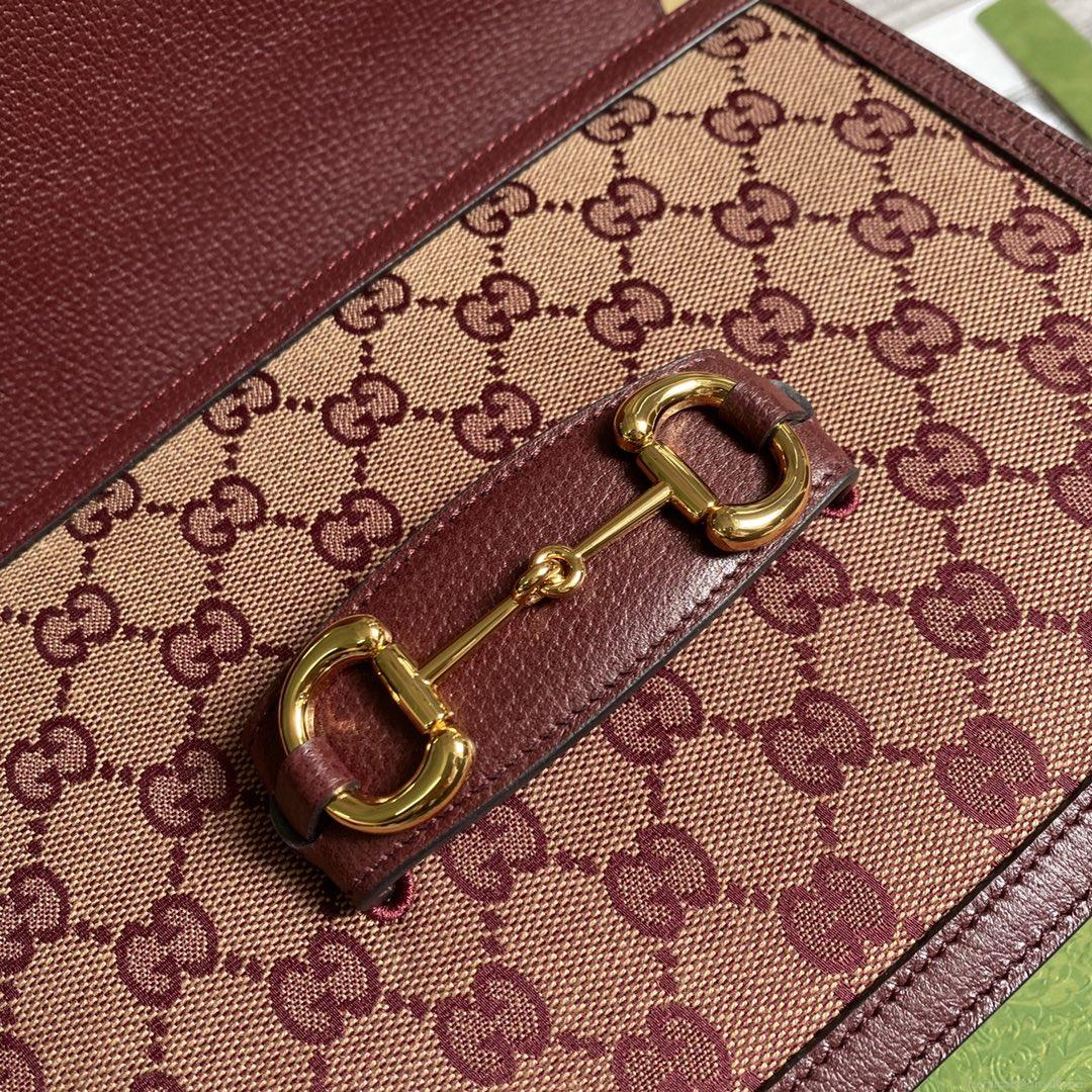 Gucci Horsebit 1955 shoulder bag 602204 Beige and burgundy Original GG canvas