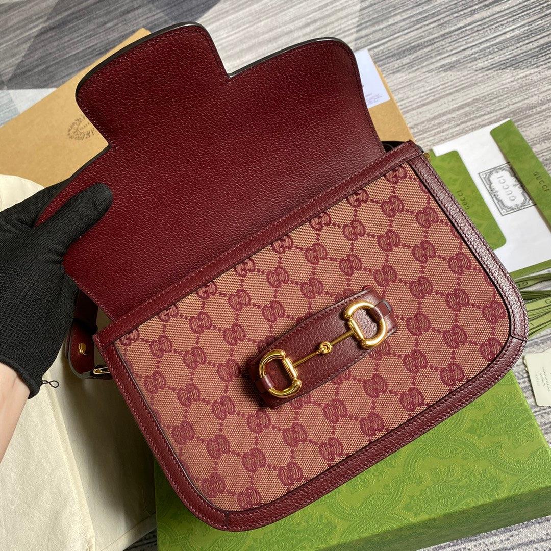 Gucci Horsebit 1955 shoulder bag 602204 Beige and burgundy Original GG canvas