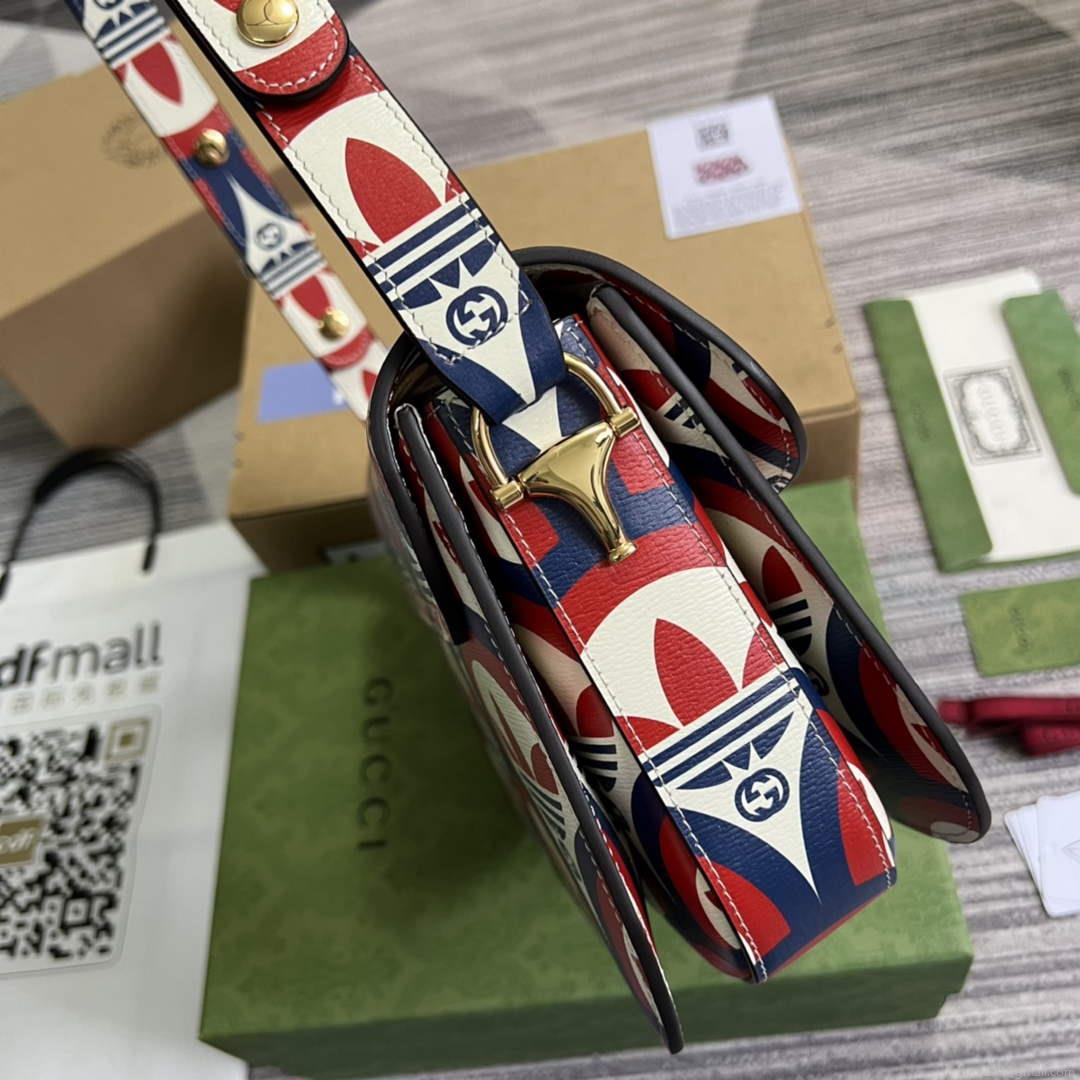 Gucci adidas x Gucci Horsebit 1955 shoulder bag 602204 blue and red leather