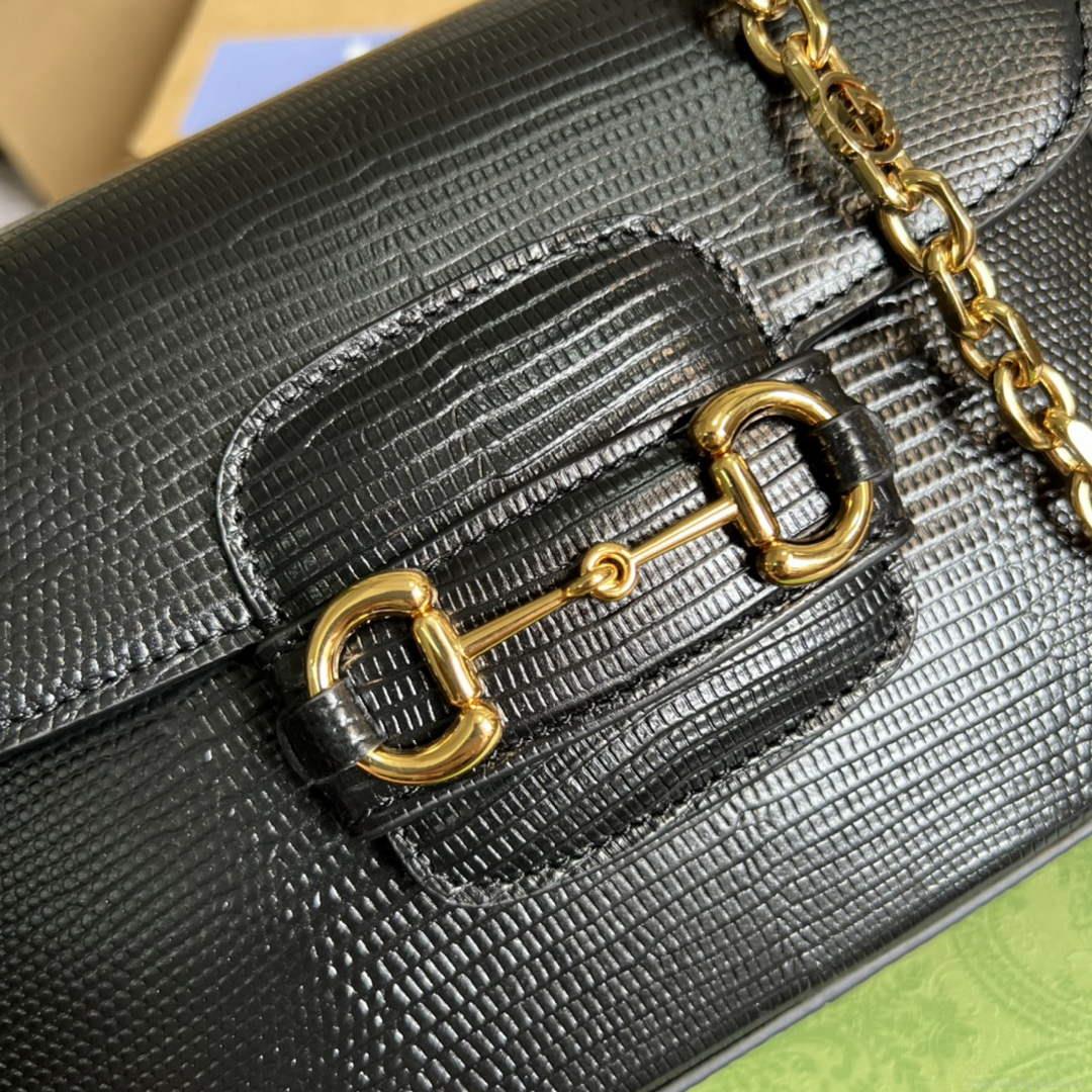 Gucci Horsebit 1955 lizard mini bag 675801 black leather