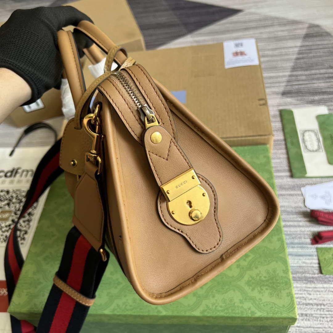 Gucci 715772 Small top handle bag with Double G Light Brown