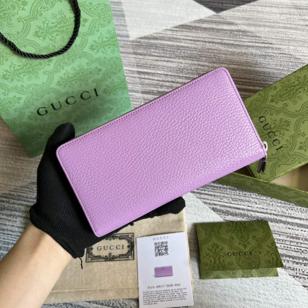 Gucci 456117 GG Marmont Leather Zip Around Wallet Light purle
