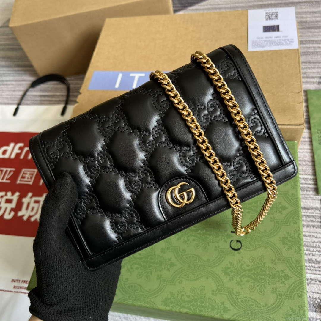Gucci 723787 GG Matelassé Chain Wallet Black