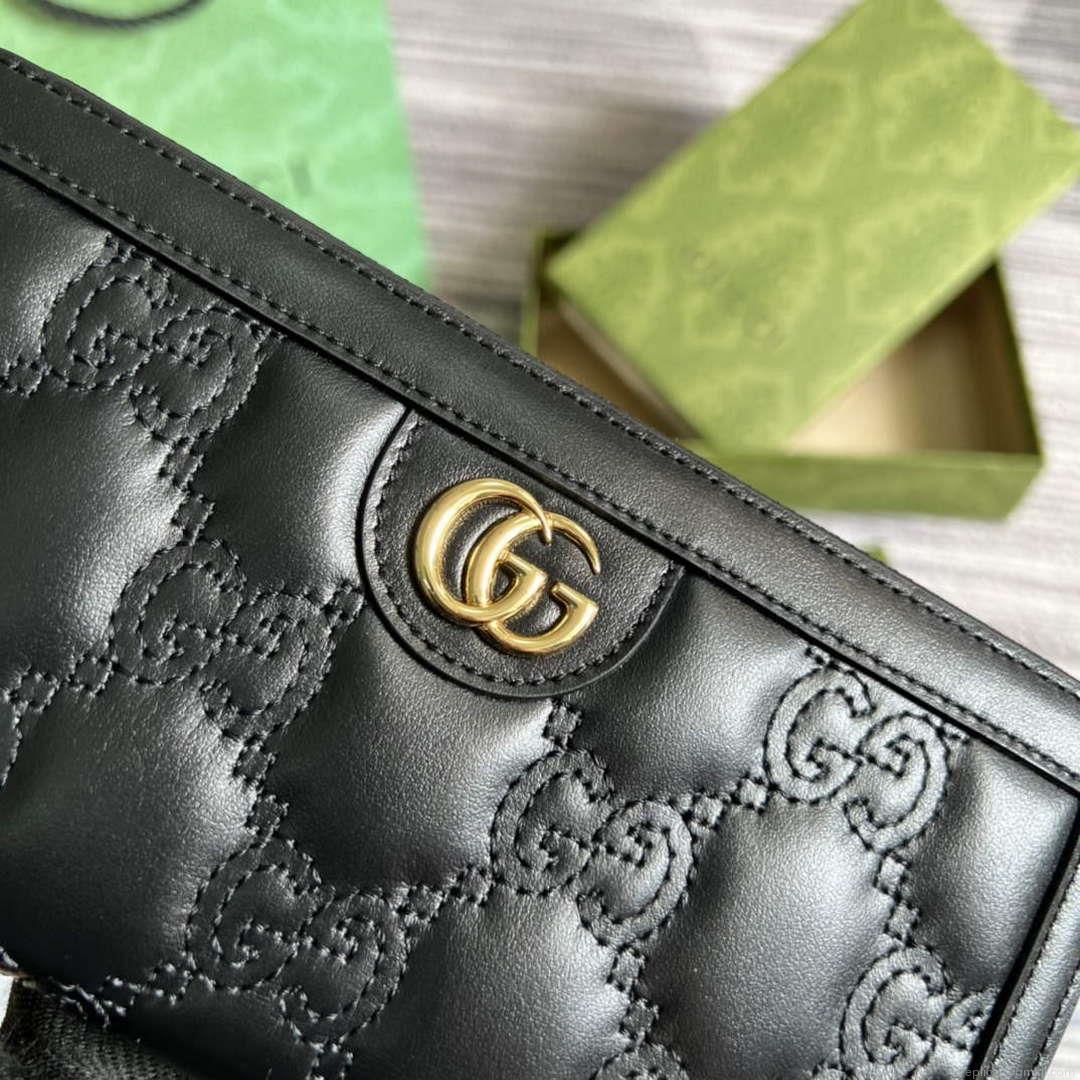 Gucci 723784 GG Matelassé Zip-Around Wallet Black