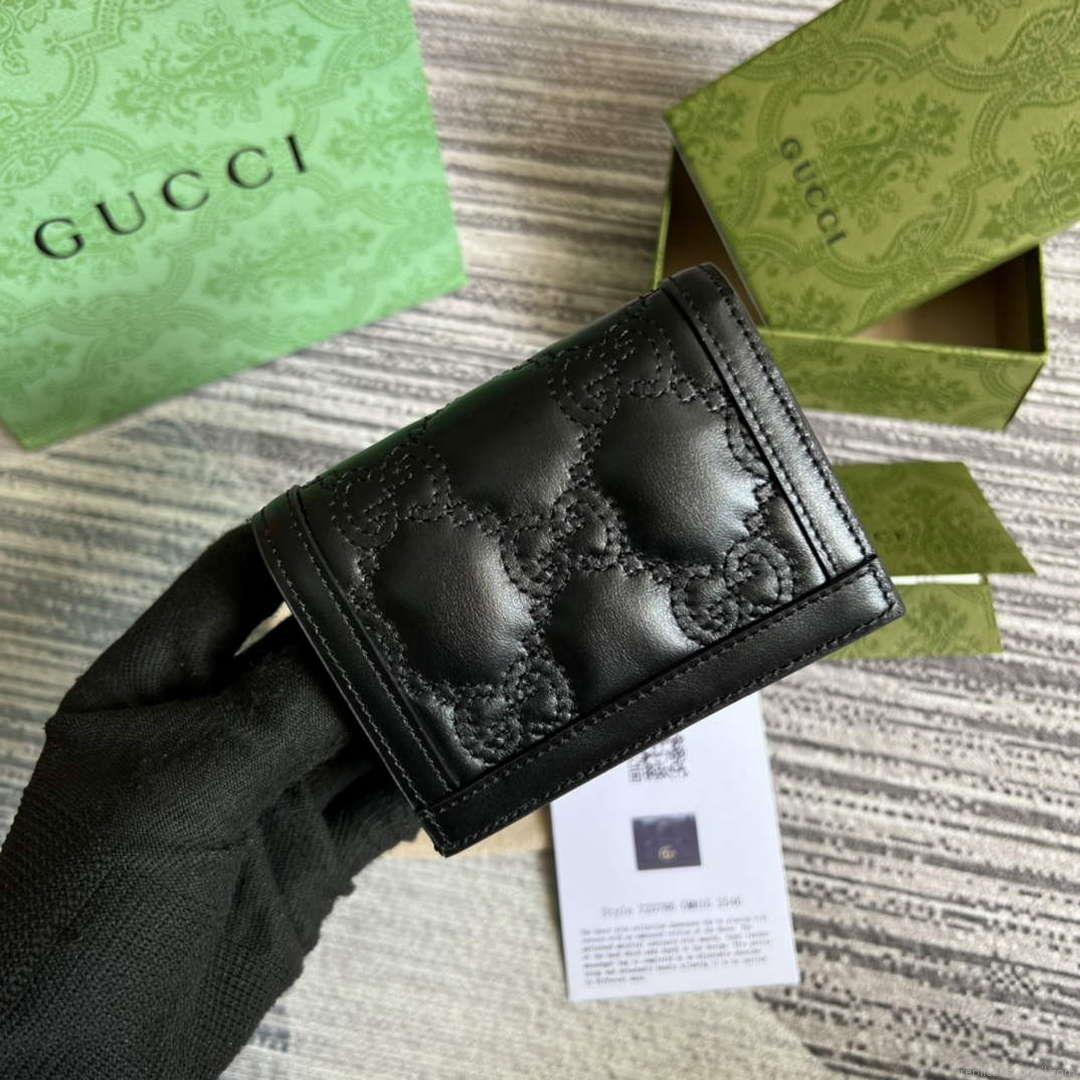 Gucci 723786 GG Matelassé Card Case Wallet Black